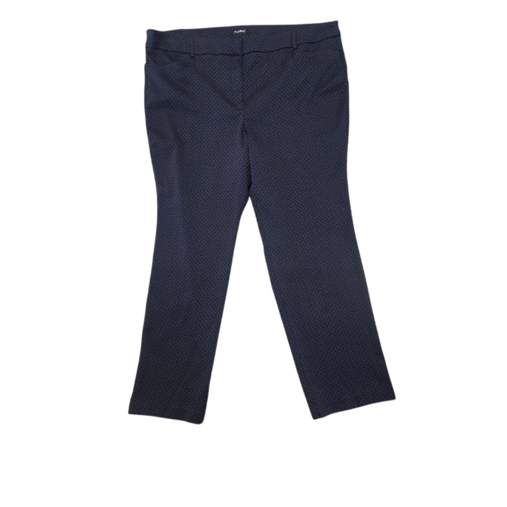Roz & Ali Dress Pants Womens 24 Navy Blue Geometric Jacquard Straight Leg Career